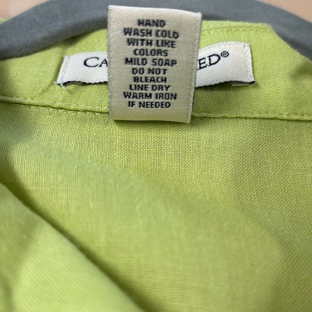 Carroll Reed Woman 100% Linen Lime Green Button Up Shirt Roll Tab Sleeve Size 1X - Picture 8 of 11